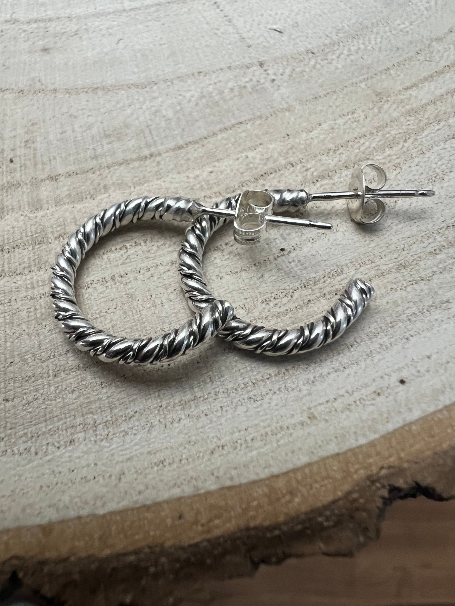Elaine Tahe Sterling Silver Hoop Earrings - Cowhide and Conchos