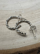 Elaine Tahe Sterling Silver Hoop Earrings - Cowhide and Conchos