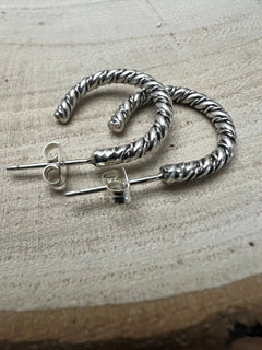 Elaine Tahe Sterling Silver Hoop Earrings - Cowhide and Conchos