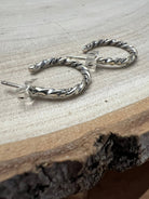 Elaine Tahe Sterling Silver Hoop Earrings - Cowhide and Conchos