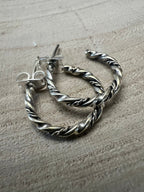 Elaine Tahe Sterling Silver Hoop Earrings - Cowhide and Conchos