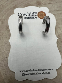 Elaine Tahe Sterling Silver Hoop Earrings - Cowhide and Conchos