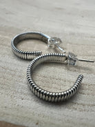 Elaine Tahe Sterling Silver Hoop Earrings - Cowhide and Conchos