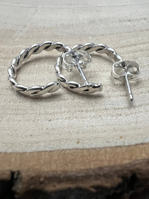 Elaine Tahe Sterling Silver Hoop Earrings - Cowhide and Conchos