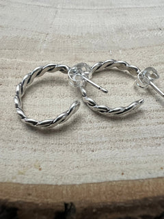 Elaine Tahe Sterling Silver Hoop Earrings - Cowhide and Conchos