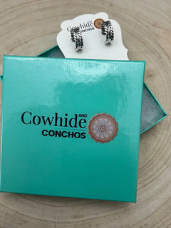 Elaine Tahe Sterling Silver Hoop Earrings - Cowhide and Conchos