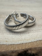 Elaine Tahe Sterling Silver Hoop Earrings - Cowhide and Conchos