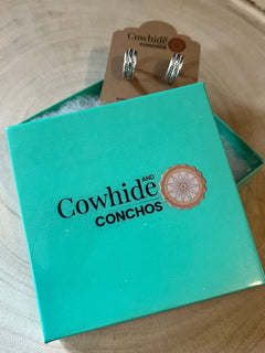 Elaine Tahe Sterling Silver Hoop Earrings - Cowhide and Conchos