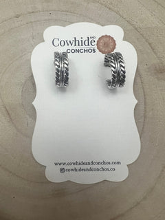 Elaine Tahe Sterling Silver Hoop Earrings - Cowhide and Conchos