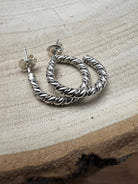 Elaine Tahe Sterling Silver Hoop Earrings - Cowhide and Conchos
