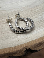 Elaine Tahe Sterling Silver Hoop Earrings - Cowhide and Conchos