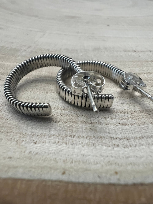 Elaine Tahe Sterling Silver Hoop Earrings - Cowhide and Conchos