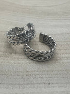 Elaine Tahe Sterling Silver Hoop Earrings - Cowhide and Conchos
