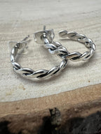 Elaine Tahe Sterling Silver Hoop Earrings - Cowhide and Conchos