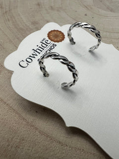 Elaine Tahe Sterling Silver Hoop Earrings - Cowhide and Conchos