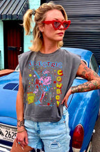Electric Cowboy Midriff boxy Muscle crop top - Cowhide and Conchos