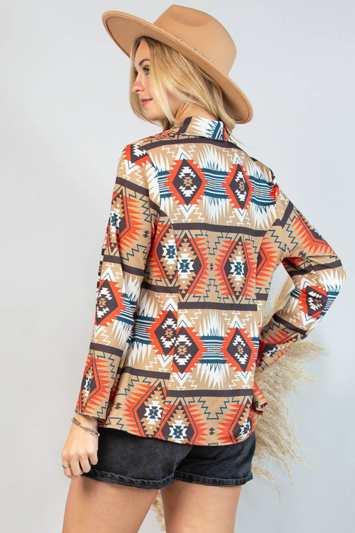 Ella Aztec Print Blazer with Pocket - Cowhide and Conchos