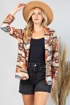 Ella Aztec Print Blazer with Pocket - Cowhide and Conchos