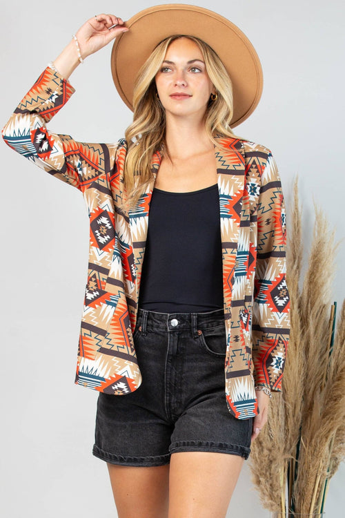 Ella Aztec Print Blazer with Pocket - Cowhide and Conchos