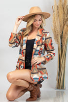Ella Aztec Print Blazer with Pocket - Cowhide and Conchos
