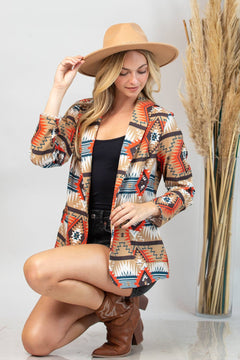 Ella Aztec Print Blazer with Pocket - Cowhide and Conchos