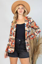 Ella Aztec Print Blazer with Pocket - Cowhide and Conchos