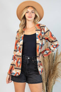Ella Aztec Print Blazer with Pocket - Cowhide and Conchos