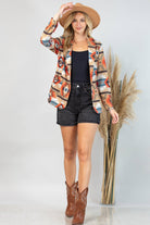 Ella Aztec Print Blazer with Pocket - Cowhide and Conchos