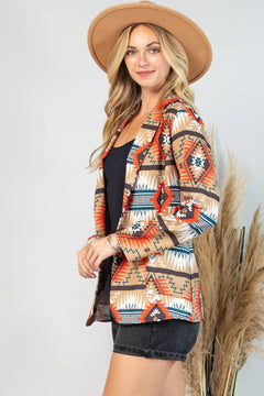 Ella Aztec Print Blazer with Pocket - Cowhide and Conchos
