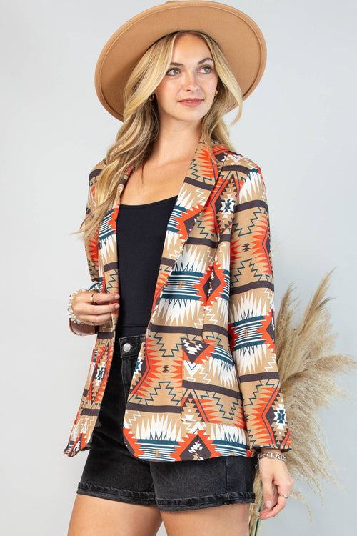 Ella Aztec Print Blazer with Pocket - Cowhide and Conchos