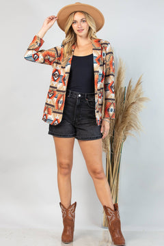 Ella Aztec Print Blazer with Pocket - Cowhide and Conchos
