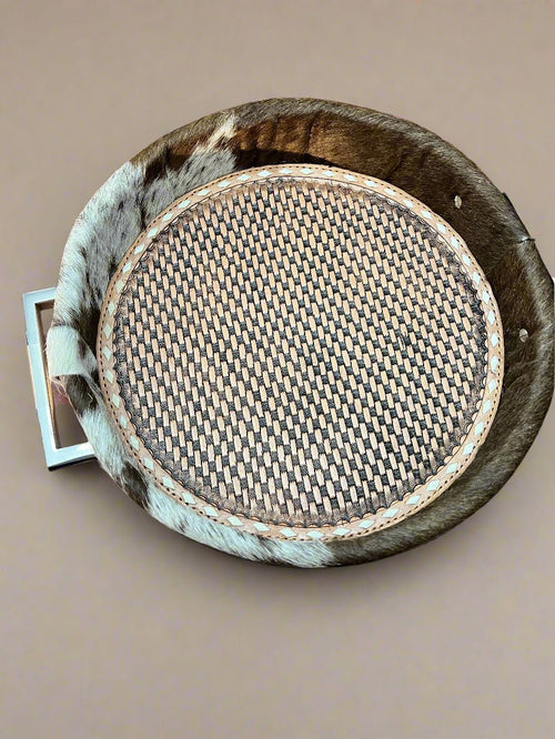 Embossed Leather Display Tray - Cowhide and Conchos