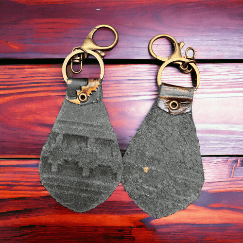 Embossed Leather Key Chain - Blue - Cowhide and Conchos