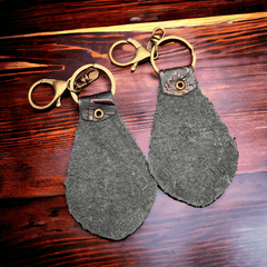 Embossed Leather Key Chain - Magenta - Cowhide and Conchos