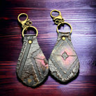 Embossed Leather Key Chain - Magenta - Cowhide and Conchos