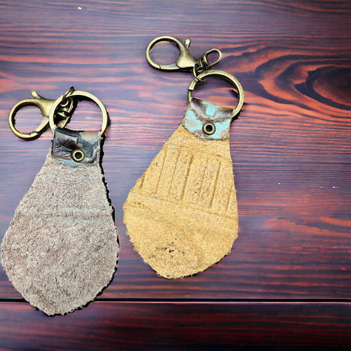 Embossed Leather Key Chain - Turquoise - Cowhide and Conchos