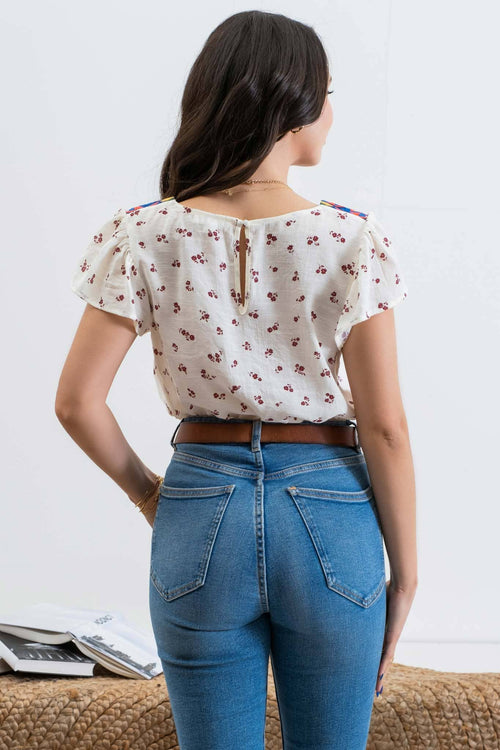 Embroidered Neckline Top - 1 medium remaining - Cowhide and Conchos