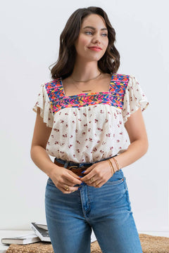 Embroidered Neckline Top - 1 medium remaining - Cowhide and Conchos