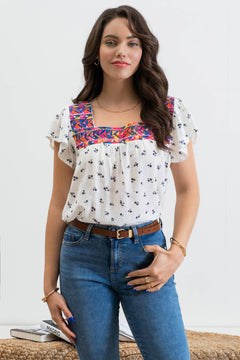 Embroidered Neckline Top - 1 medium remaining - Cowhide and Conchos