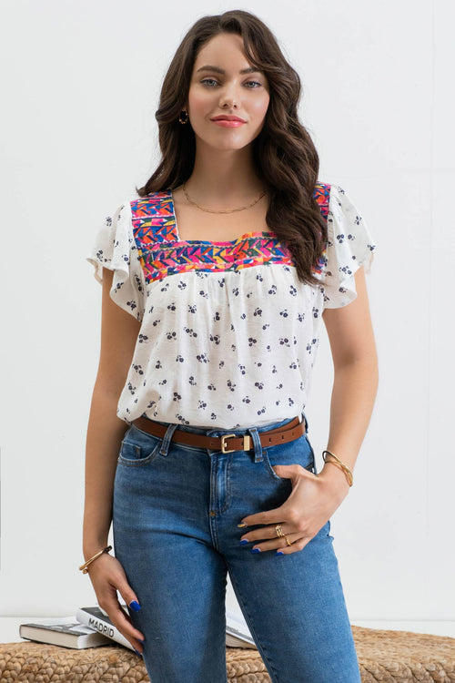 Embroidered Neckline Top - 1 medium remaining - Cowhide and Conchos