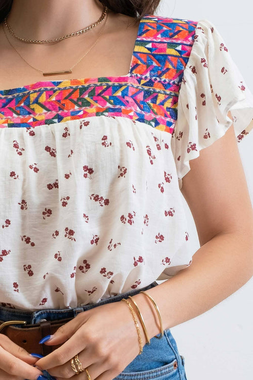 Embroidered Neckline Top - 1 medium remaining - Cowhide and Conchos