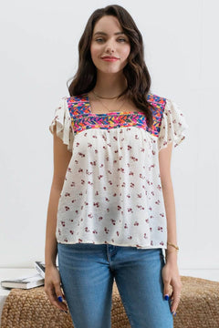 Embroidered Neckline Top - 1 medium remaining - Cowhide and Conchos