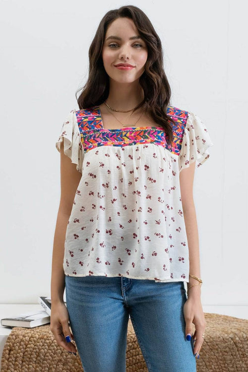 Embroidered Neckline Top - 1 medium remaining - Cowhide and Conchos
