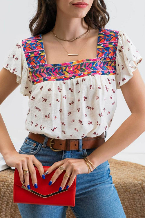 Embroidered Neckline Top - 1 medium remaining - Cowhide and Conchos