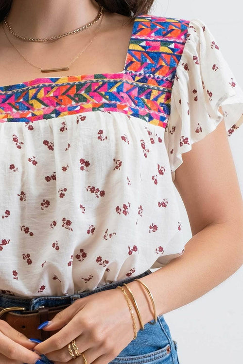 Embroidered Neckline Top - 1 medium remaining - Cowhide and Conchos