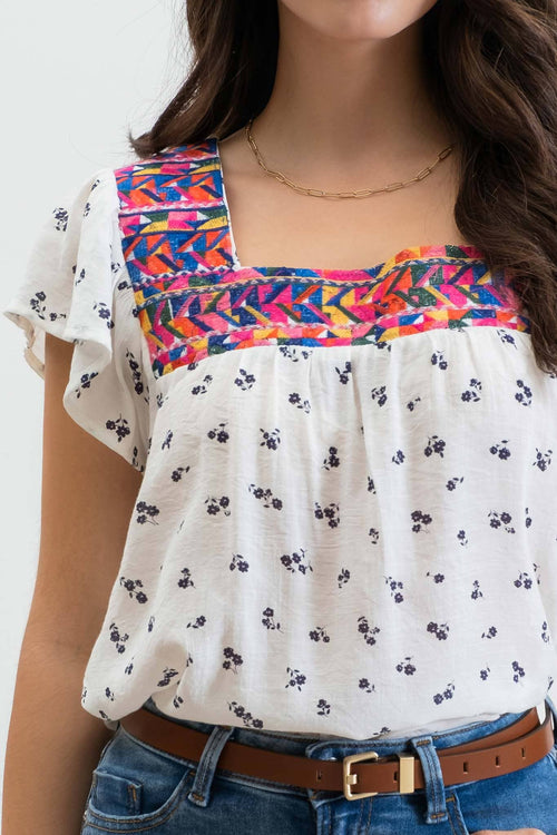 Embroidered Neckline Top - 1 medium remaining - Cowhide and Conchos