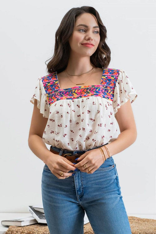Embroidered Neckline Top - 1 medium remaining - Cowhide and Conchos