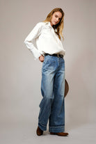 Embroidered Western Yoke Button Up Blouse - Cowhide and Conchos