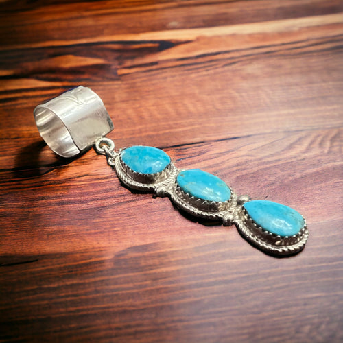 Ernest Hawthorne Sonoran Turquoise & Sterling Silver Pendant - Cowhide and Conchos