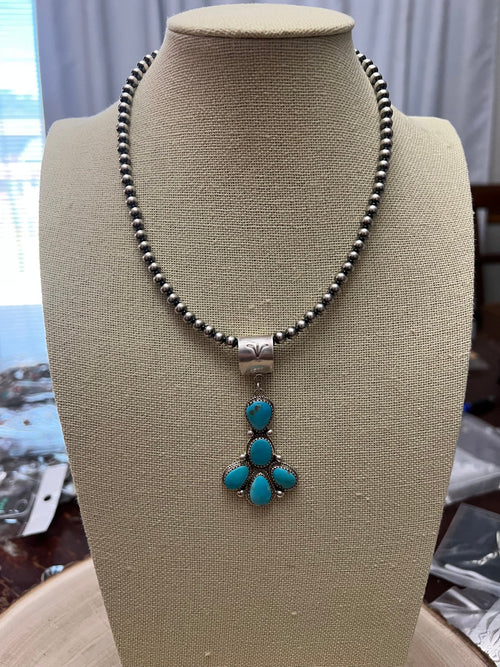 Ernest Hawthorne Sonoran Turquoise & Sterling Silver Pendant - Cowhide and Conchos